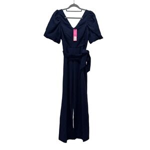 NEW Lilly Pulitzer Kirabelle Navy Pineapple Pucker Short Sleeve Jumpsuit Sz XS 0
